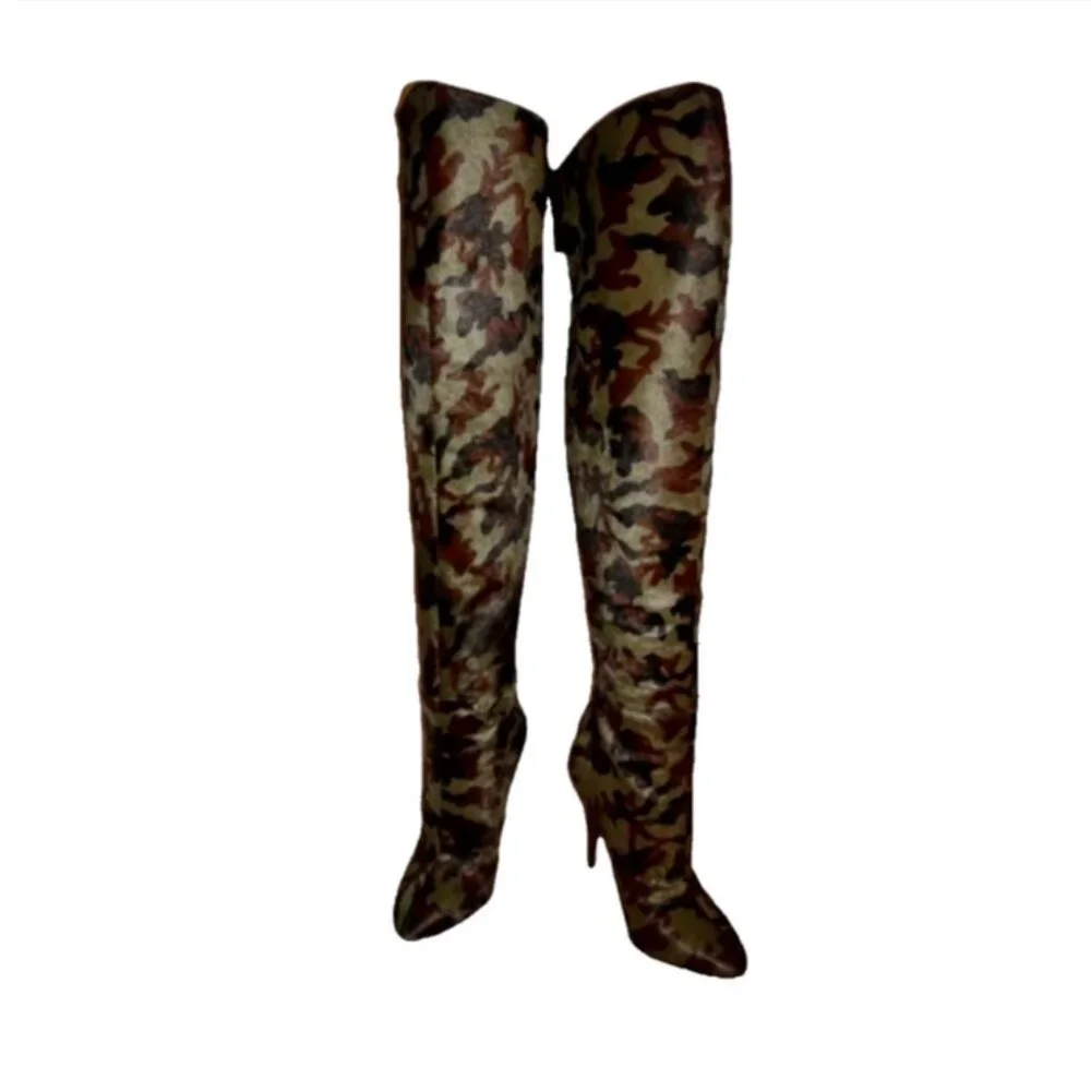NWOB Nine West Bam Camo Calf Hair Over The Knee Boots